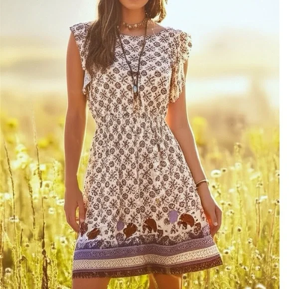 NWT Xhilaration Floral A Line Ruffle Dress Short Flutter Sleeve Cross Tie Back - Picture 13 of 13